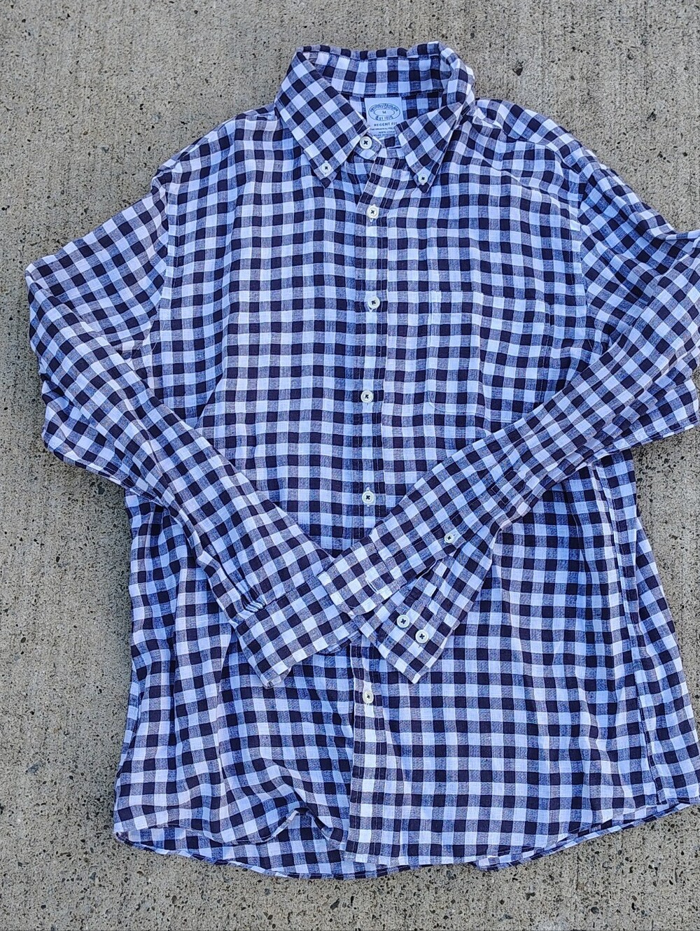 Brooks Brothers Baird Mcnutt Linen Button Down Shirt Mens M Black Check Preppy